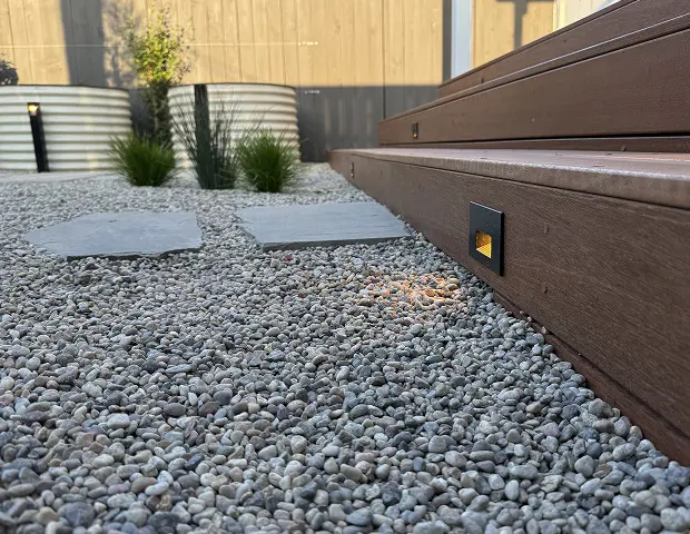 A step with a light built into it