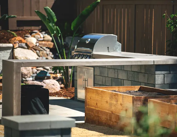 A grill built into a brick counter