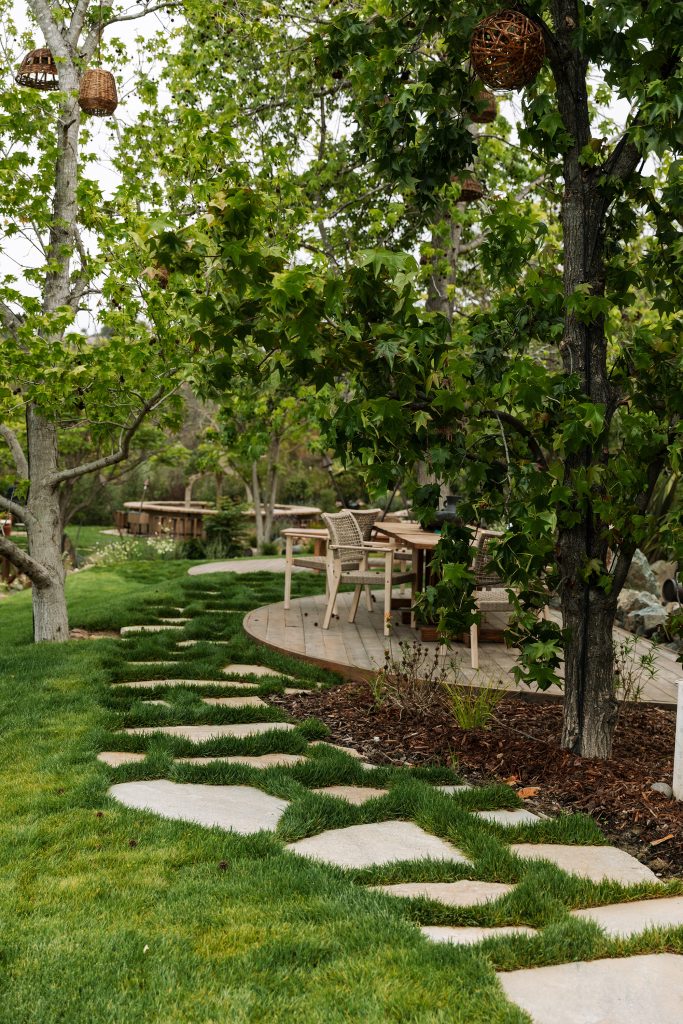 Natural landscape pathway with a deck