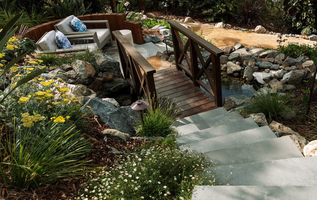 bridge over a custom waterfall